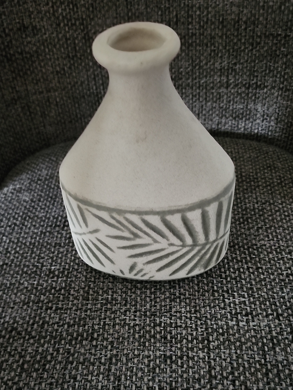 Neutral Beige Natural Stone Decorative Vase with Green Leaf Pattern